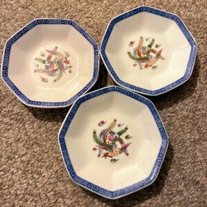 Set of 3 Phoenix-Themed octagonal china dishes